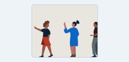 An illustration of three individuals having a conversation.
