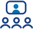 Icon of 3 people looking at rectangle with person inside