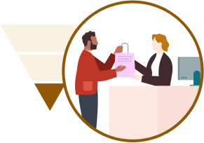 Illustration of the bottom of the sales funnel with a person making a purchase