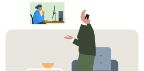 Illustration of two people on a phone call