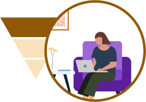 Illustration of the top of the sales funnel with a person browsing on a laptop.