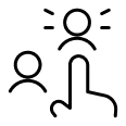 Icon of a hand pointing at one of the two individuals.