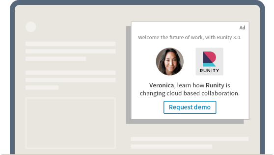 Illustratie van LinkedIn dynamische advertenties op een computerscherm.