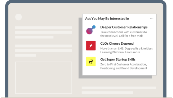 Illustratie van LinkedIn-tekstadvertenties op een computerscherm.