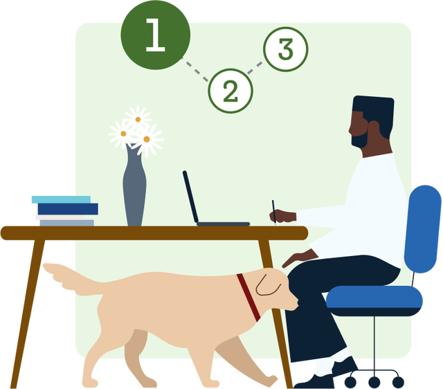 Illustration of a person working on a laptop from home