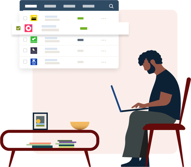 Illustration of a person working on a laptop at home