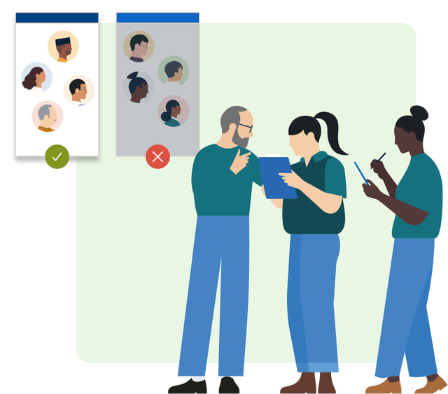 Illustration of a group of people evaluating possible sales targets